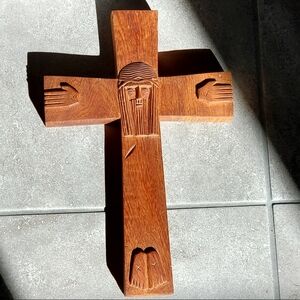 Vtg Large Wall Hanging Handcarved Ironwood Religious Cross Crucifix